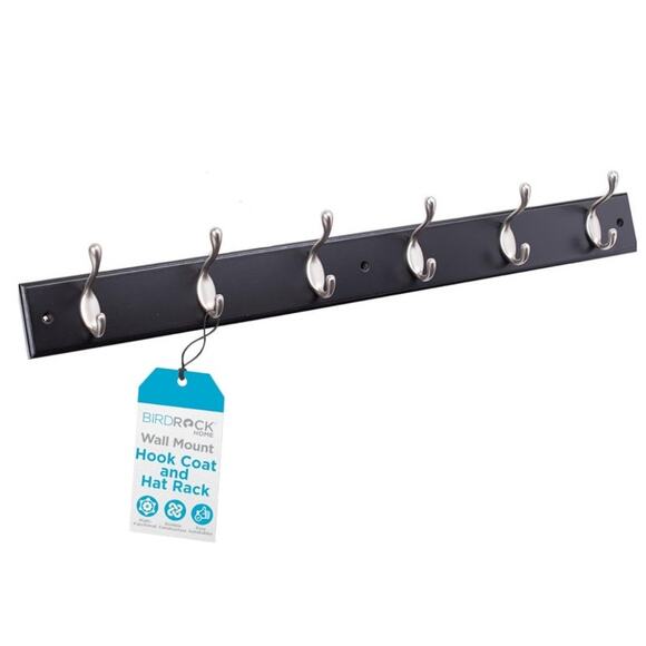 Wall Mount Oval Black Pine Wood Satin Nickel Hook Coat & Hat Rack 12 hooks Set 2 - Picture 3 of 8